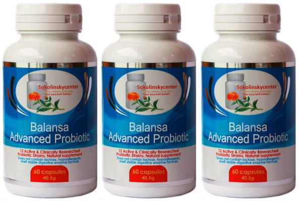 Balansa. Advanced Probiotic, 60 капсул. 3 упаковки на полный курс! Balansa. Advanced Probiotic - используется в "Системе Соколинского" для естественного укрепления иммунитета, нормализации пищеварения, поддержки высокой работоспособности, гармонизации обмена веществ. Поэтому использование универсально - рекомендуется каждому человеку.